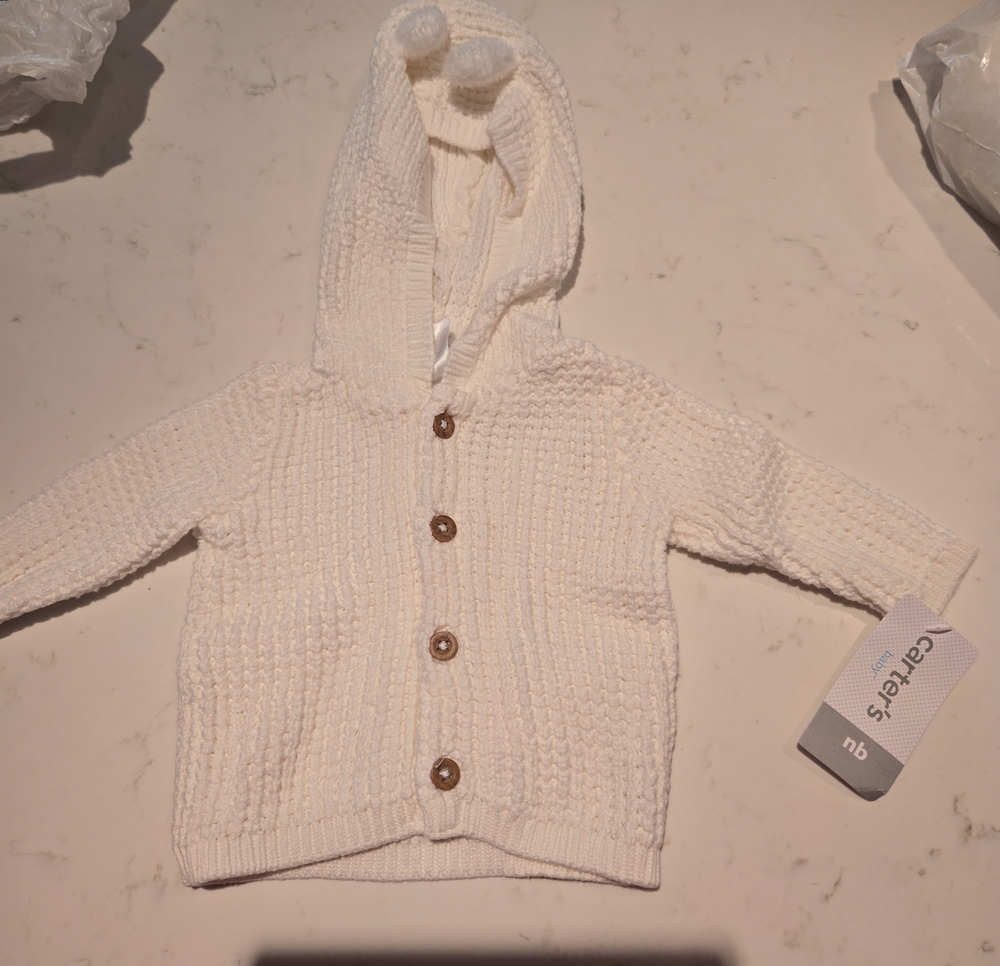 Carter's Cream Hooded Knit Cardigan with Buttons